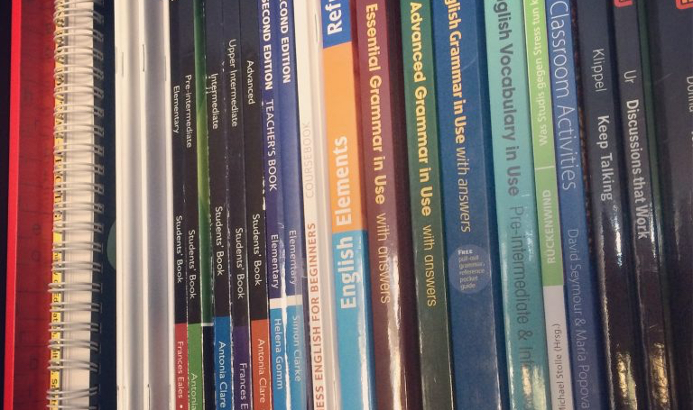 A shelf of English language teaching books