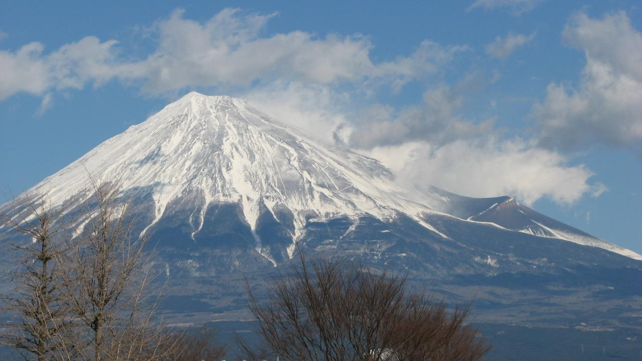 The most famous mountain in Japan, Mount Fuji, from a train near Shimonoseki