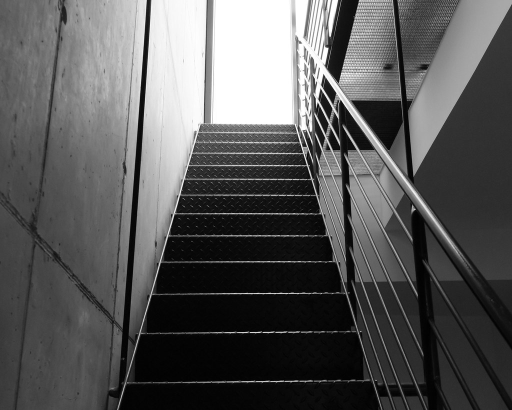 The stairs in the new flat up to the roof terrace - terrifying when wet