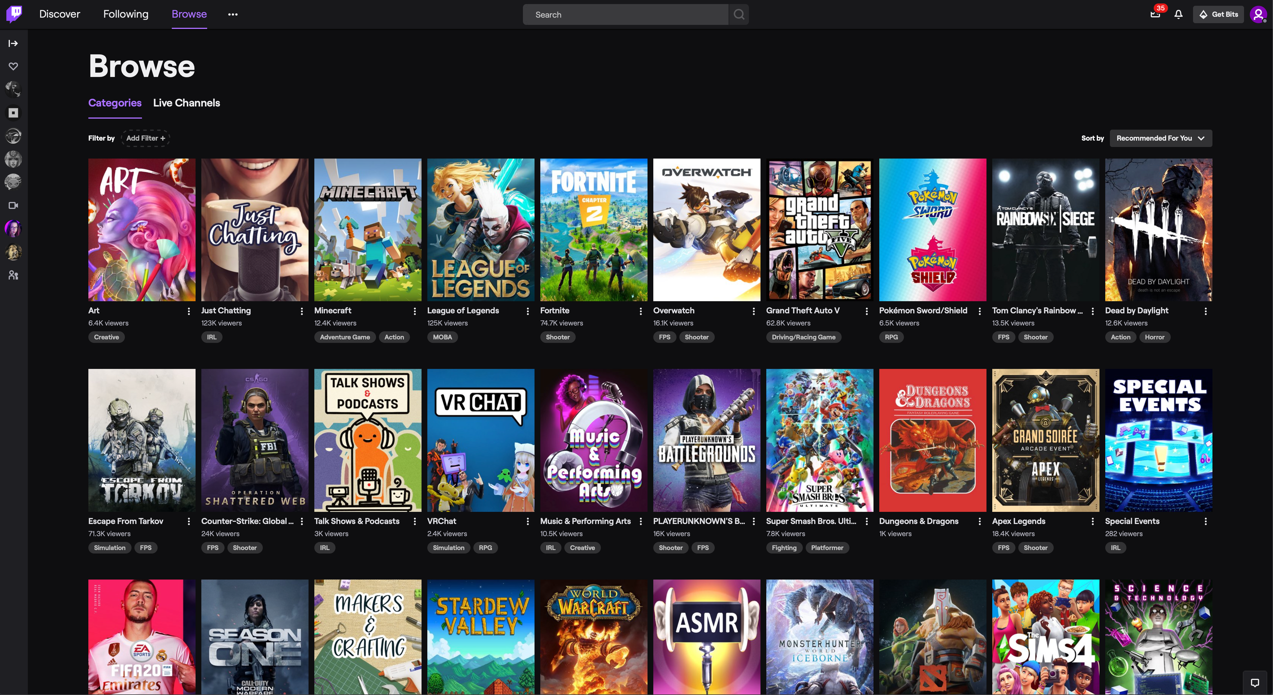 So many Twitch categories