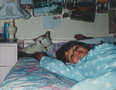 Jane with Shelley in Kym's bedroom at Western Road